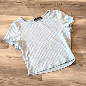 SHEIN Light Blue Rib-knit Tee